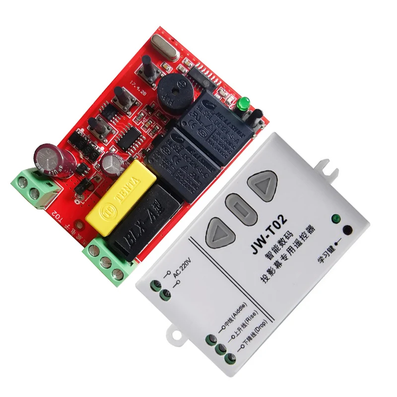 JW-T02 AC 220V Motor Wireless Remote Control Switch UP Down Stop Tubular Motor Controller Motor Forward Reverse TX RX Latched