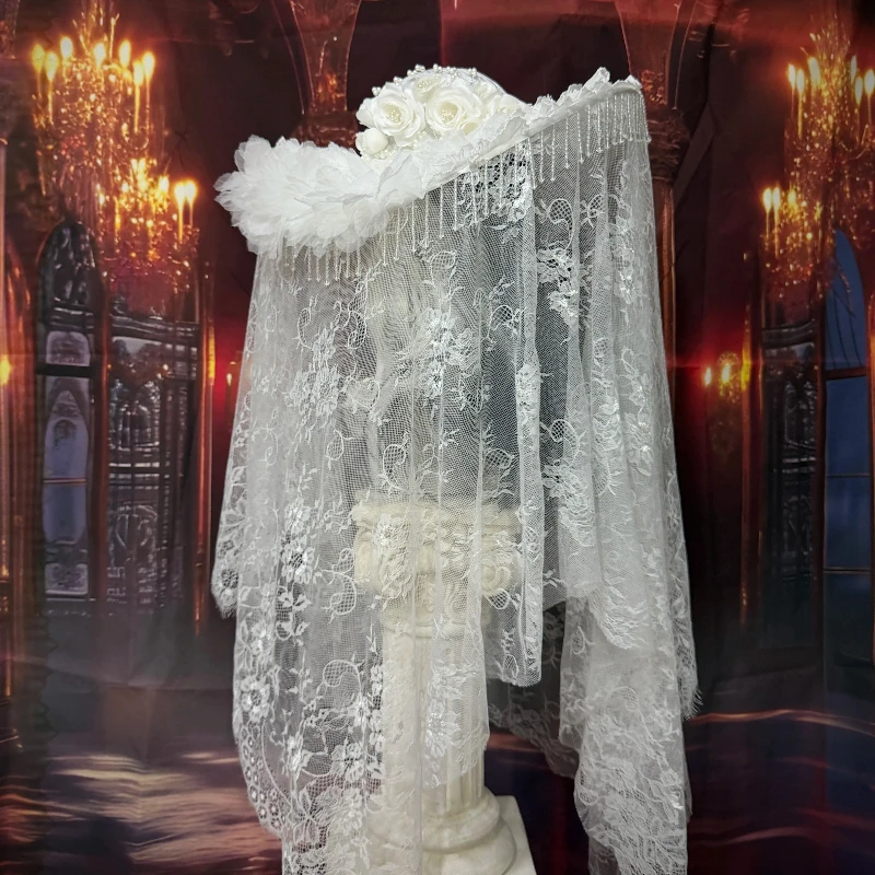 White Lace Widow Hat Halloween Witch Headwear Festival Lolita Veil Bonnet Gothic Cosplay Accessory for Themed Party Dress-up