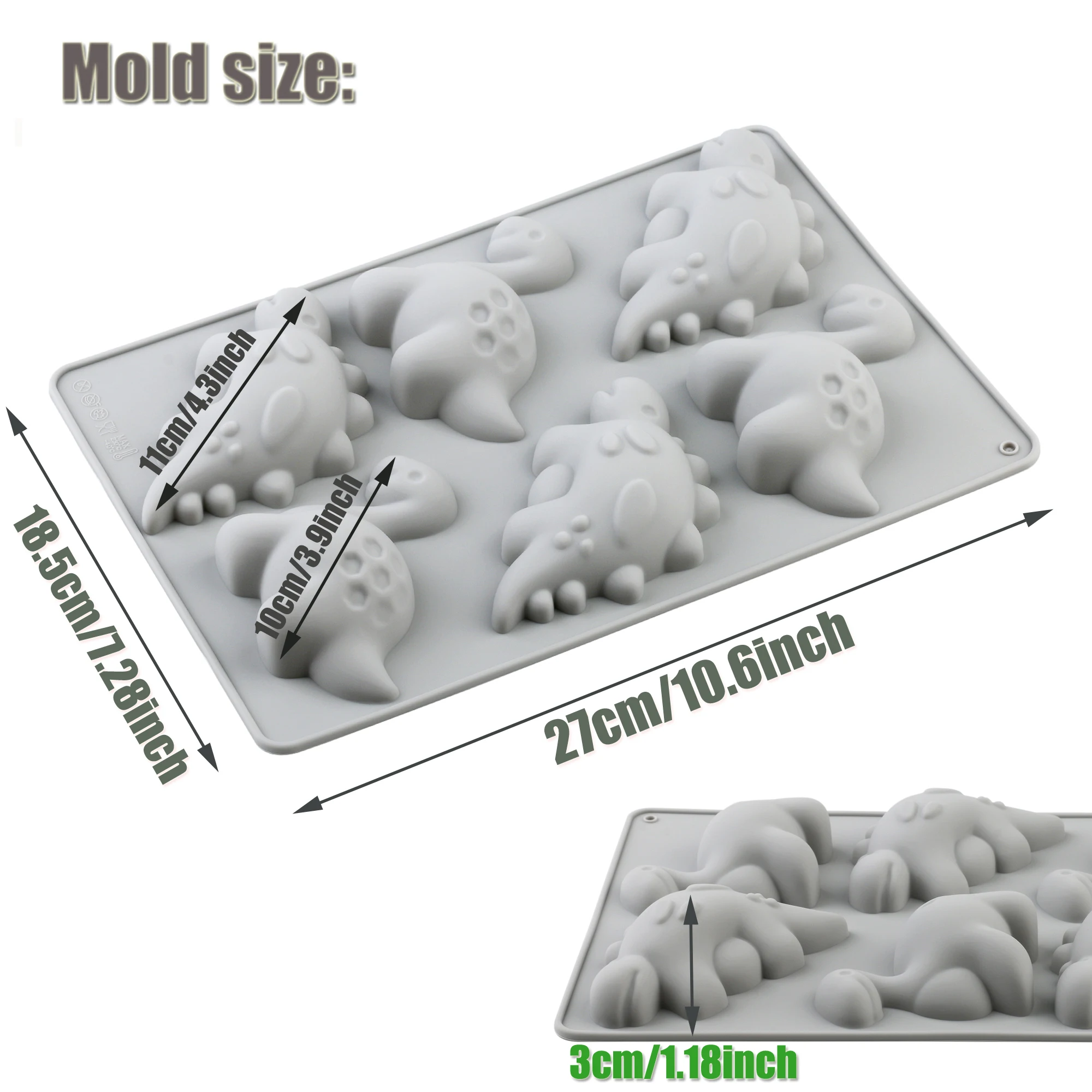 1Pcs Gray Silicone Dinosaur Cake Mold Thick Non-Stick Candy Mold for Birthday Christmas Chocolate Mousse Cake Dessert Making