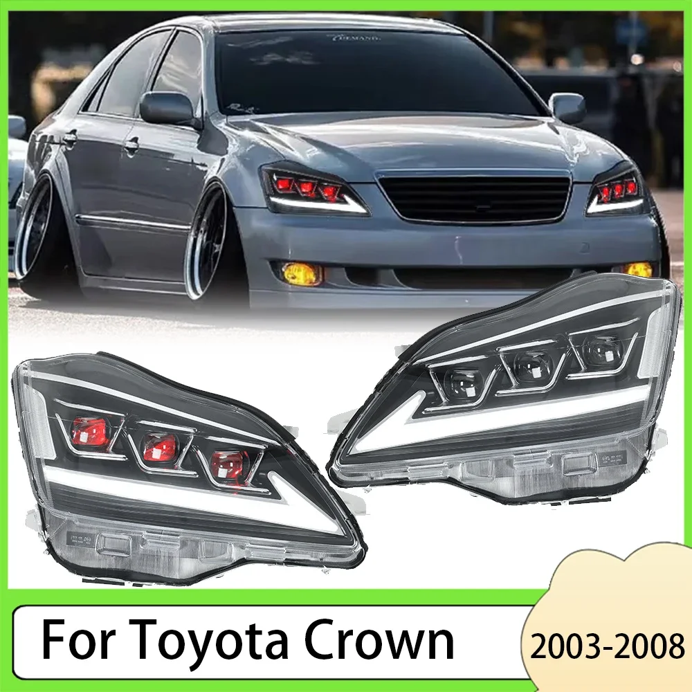 Reflektory LED do Toyota Crown Akcesoria samochodowe Lampy przednie 2003-2008 12. generacji z czerwonymi oczami demona Start UP Animacja