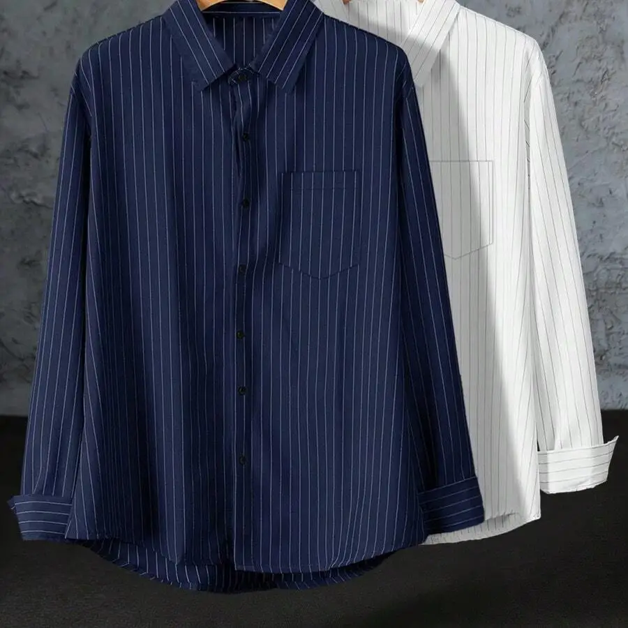 

Mens Long Sleeve Striped Shirt Two Pack Casual Business Thin Cotton