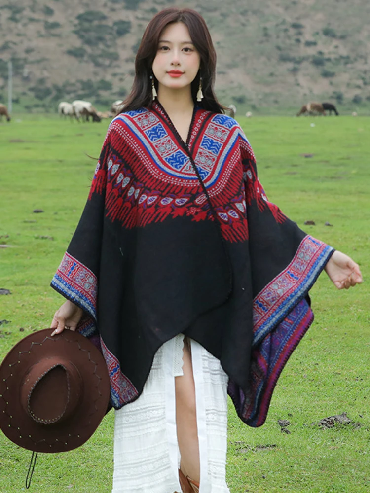 

Winter Women Men Scarf Layers Poncho Retro Boho Print Wrap Shawl Scarve Capa Para Mujer Pashmina Cloak Travel Holiday Casual New