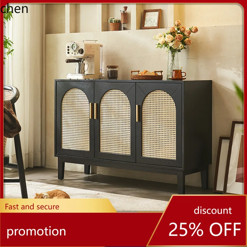

CZ Vintage Rattan Sideboard Living Room Tea Cabinet Storage Wabi-Sabi Style Entrance Hallway Cabinet