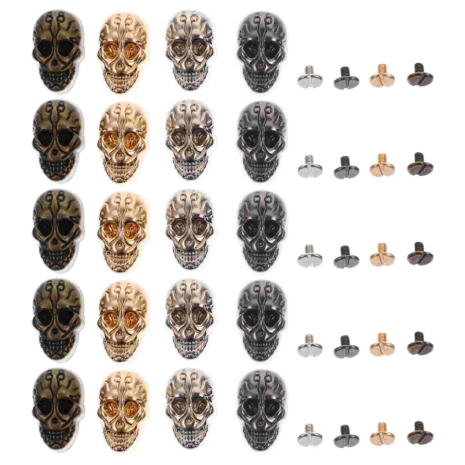 

20 Sets Skull Rivets White Tip Nails Bag Accessories Metal Button Punk Studs Craft Alloy DIY Kit