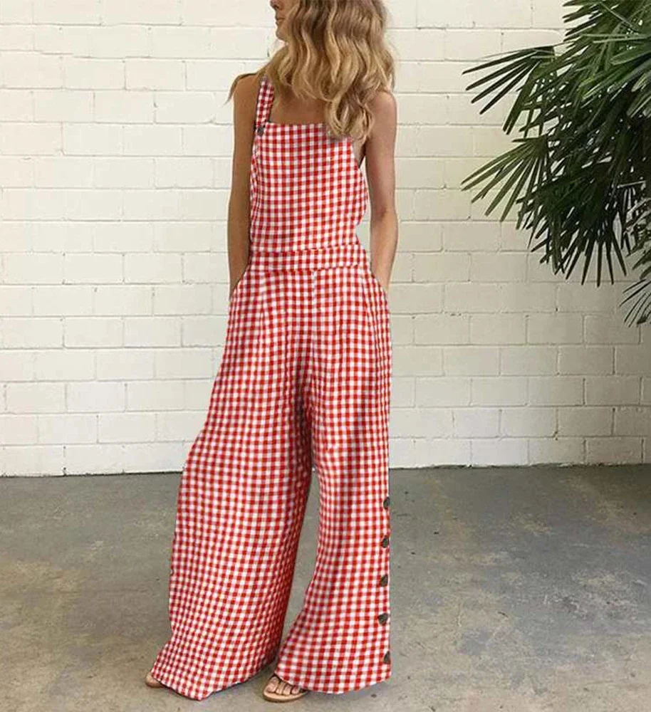 Europe and the United States 2024 new wide leg trousers digital printed halter jumpsuit