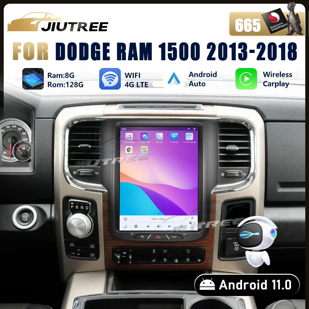 

Автомобильный мультимедийный плеер 128 ГБ, Android 11, для Dodge RAM 1500 2013-2018, видео, вертикальный стерео экран, GPS-навигация, головное устройство Carplay