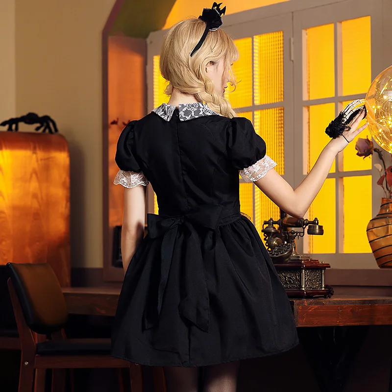 Evil Castle Maid loween Costume ort Sve Dr con copricapo a pipistrello Servo da donna Abbigliamento per giochi di ruolo Costume di scena etnico