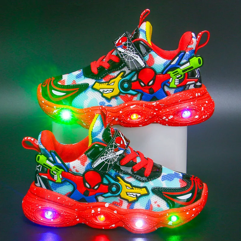 Hot Toys 2024 Spring and Autumn New Mesh Breathable Lightweight Children's Sports Shoes with Lights for Men's Running Shoes