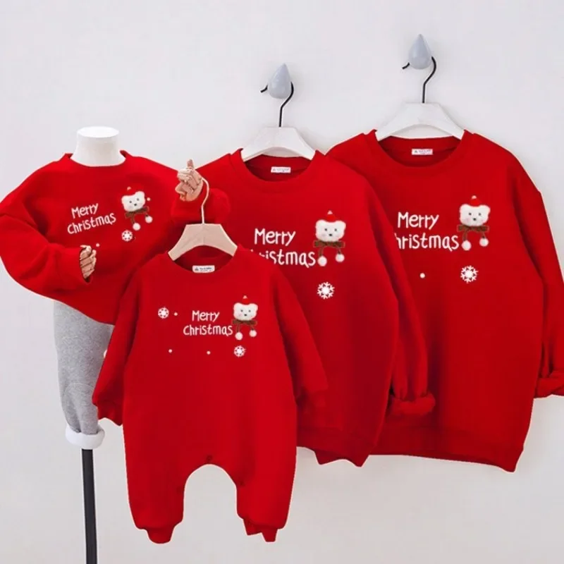 Family Matching Christmas Sweatshirts Red Beige New Year Father Mother and Son Daughter Girl Boy Clothes Baby Romper T Shirt Top