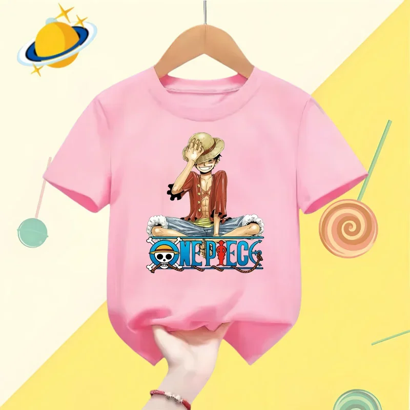 Anime Luffy dzieci t-shirt z kreskówkowym nadrukiem letnie sportowe z krótkim rękawem jednoczęściowy koszula na co dzień chłopców koszula Harajuku