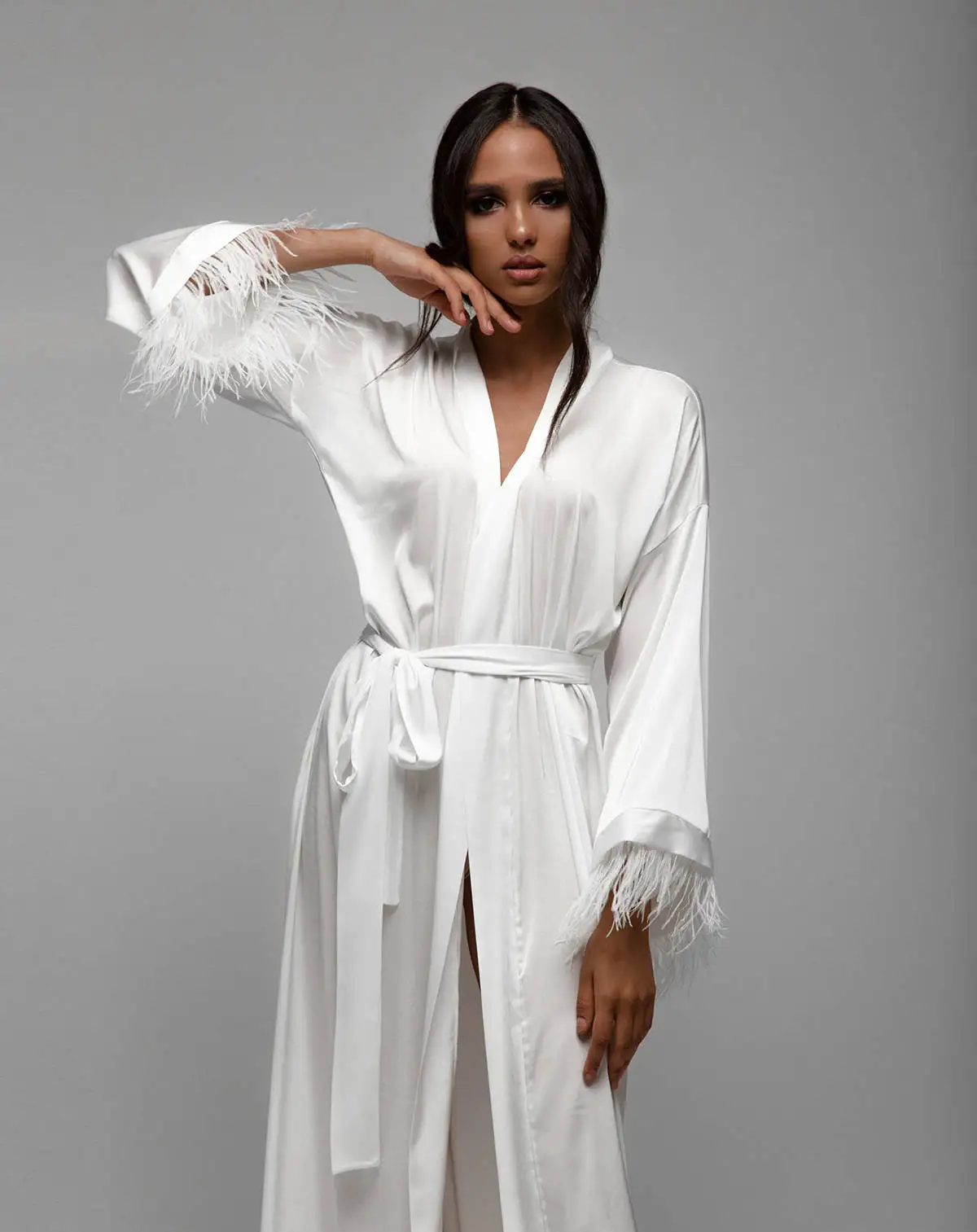 

Classic Pajamas Dresses Women Robe Nightgown Long Sleeve Silk Satin Bathrobe Maternity Dressing Gown for Photography Custom Made