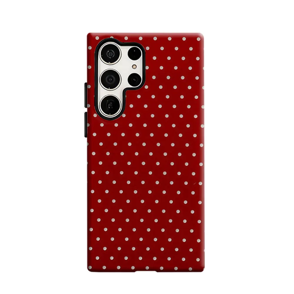 CaseLumi Phone Case For Samsung Galaxy S25 S24 S23 Ultra Plus HD Hard Classic Red White Polka Dot Double Layer Cover Film Shell