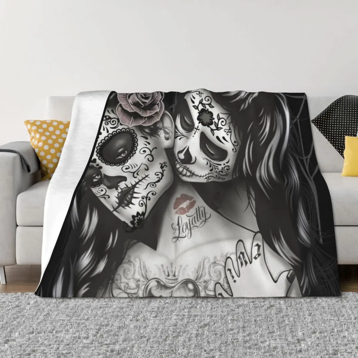 

lesbian sugar skull girls design Throw Blanket Picnic Quilt Luxury St Nap Blankets