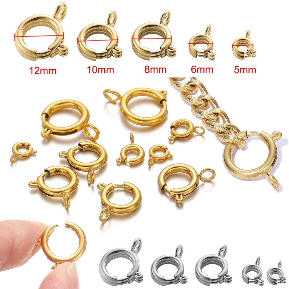 

10Pcs Stainless Steel 5/6/8/10/12MM Round Claw Spring Clasps Hooks for Jewelry DIY Bracelet Necklace Connectors Supplies