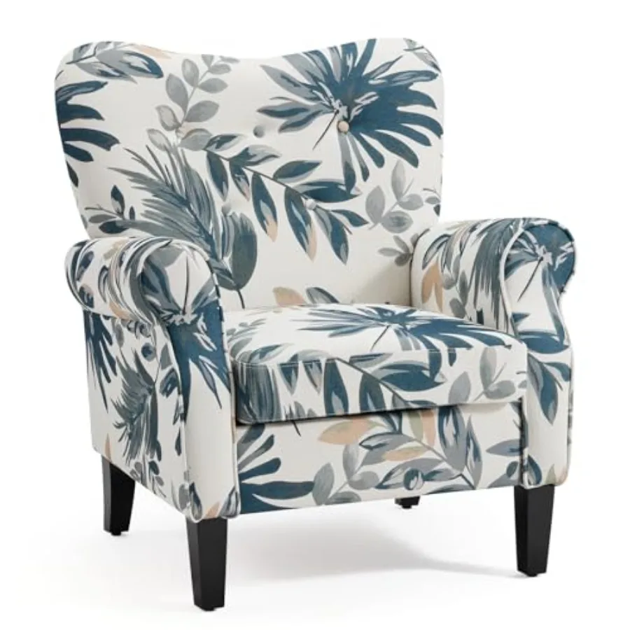 Modern Accent Chair, High Back Armchair, Upholste Fabric Button Single Sofa with Wooden Legs for Living Room, Bedroom