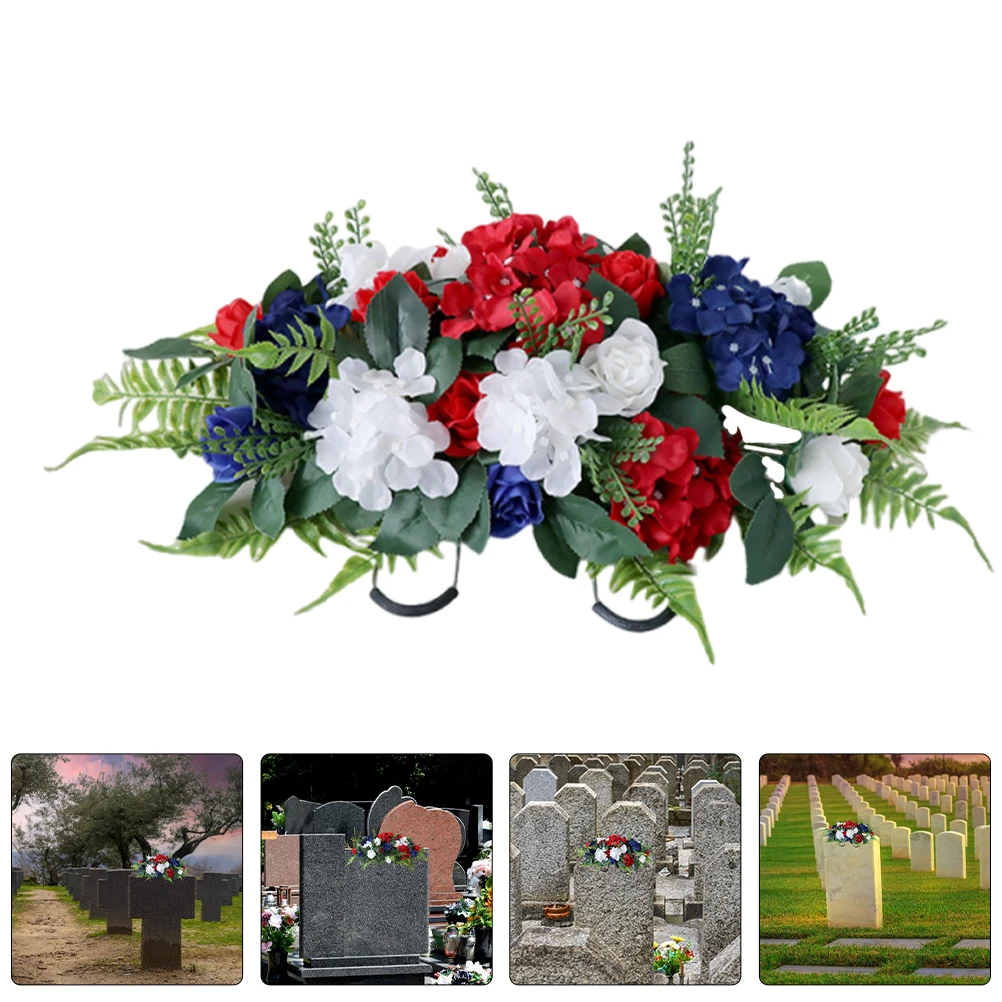 

Large Artificial Cemetery Flowers Headstone Flower Saddle Outdoor Tombstone Decoration Red White Blue Realistic Memorial Grave