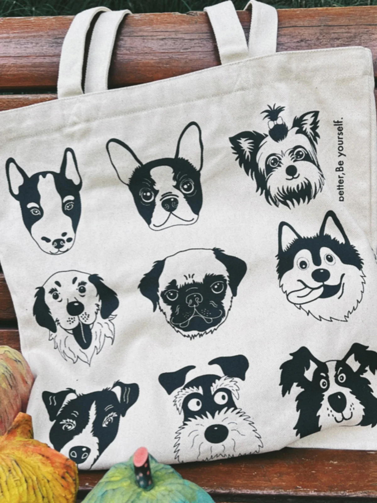 

Original Dog Pattern Canvas Bag Large Capacity Casual Shopping Eco-friendly Single Shoulder Bag Versatile for Men And Women
