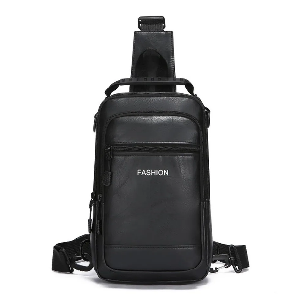 

Мужская нагрудная сумка из искусственной кожи с несколькими карманами, однотонная сумка на ремне, многофункциональная мужская сумка через плечо с регулируемым ремешком