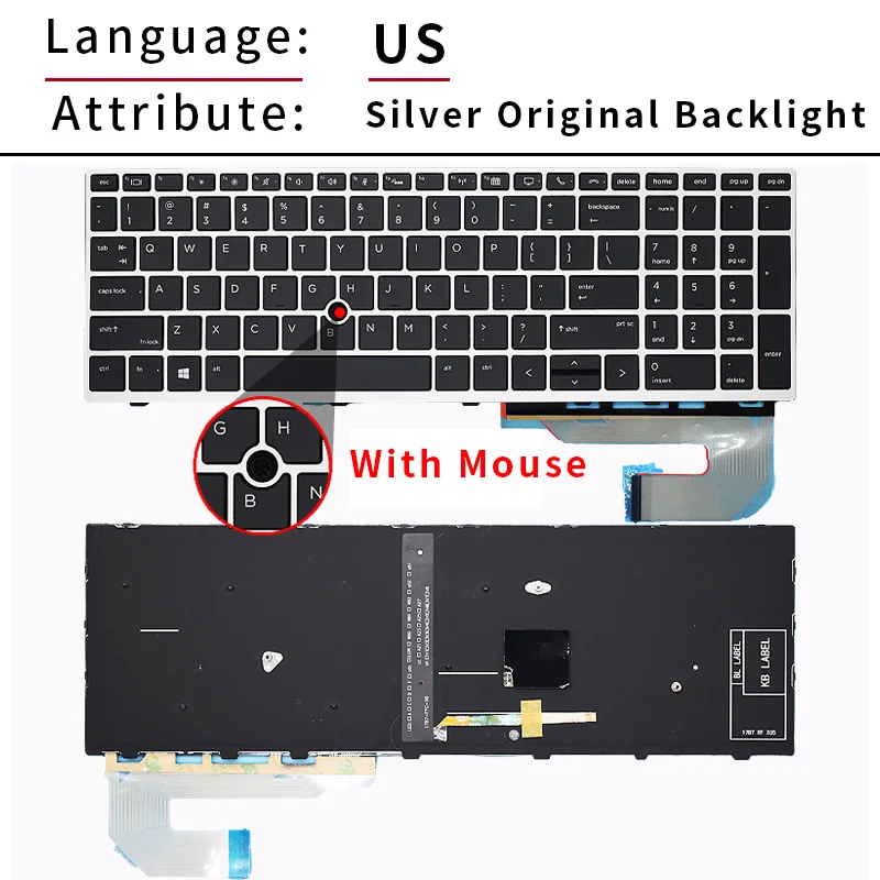 HP EliteBook 855 850 G5 G6, ZBook 15u g5 g6 HPM17B7 백라이트 용 교체 미국/러시아 스페인어 노트북 키보드