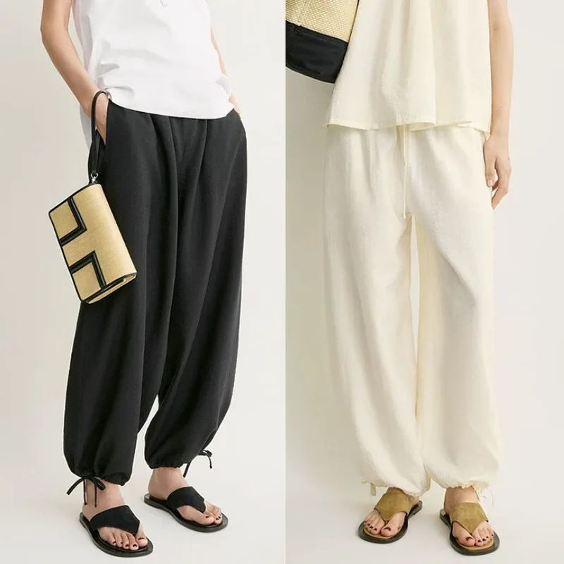 2026 Summer New Minimalist Style Women'S Casual Blend Trousers With Drawstring Waist – Relaxed Fit