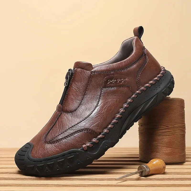 

High Quality Men Shoes Handmade Leather Footwear Male Casual Business Flats Outdoor Soft Soled Travel Sneakers