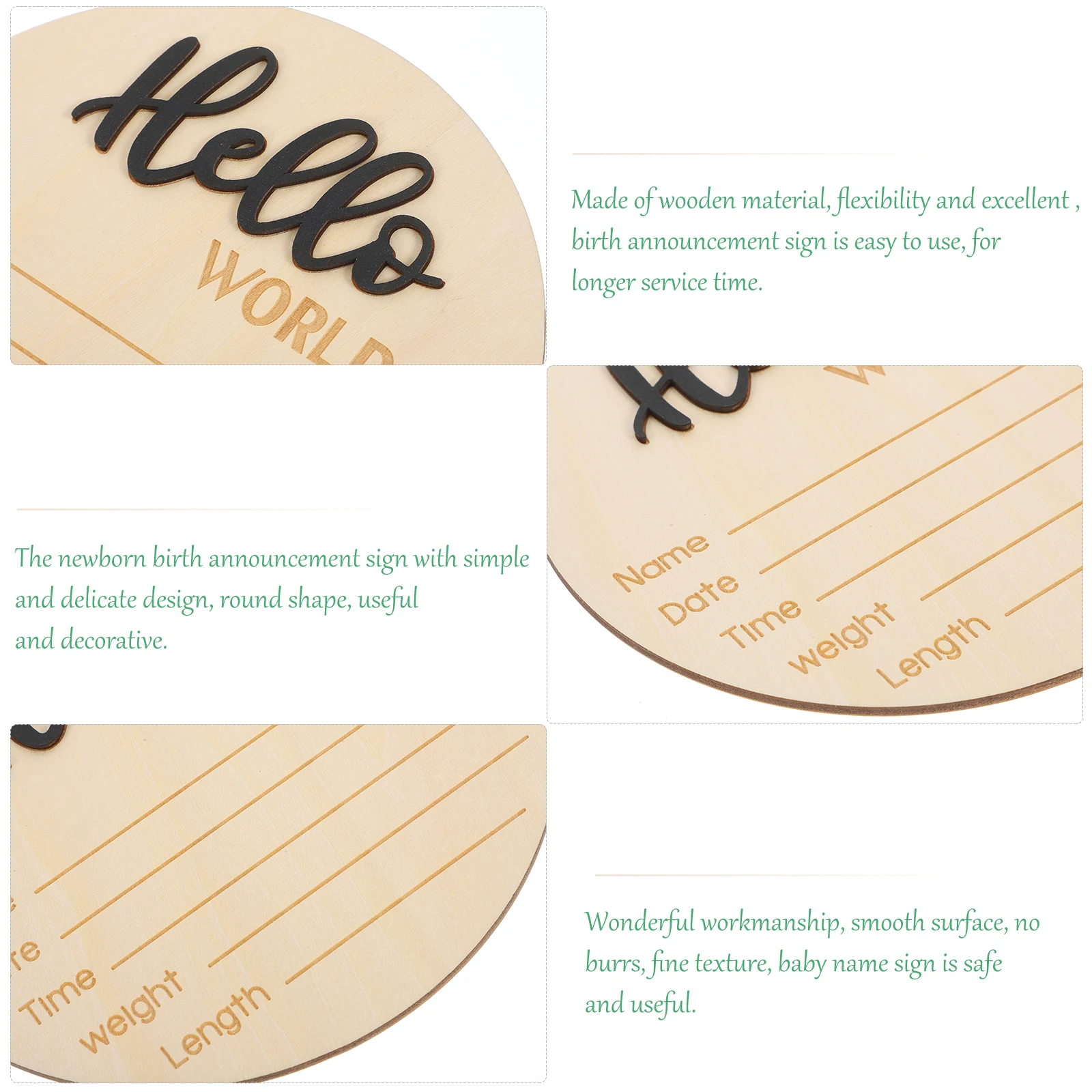 

Wooden Birth Announcement Sign Newborn Baby Name Sign Round Photography Prop Durable Smooth Surface No Burrs For Hospital Home