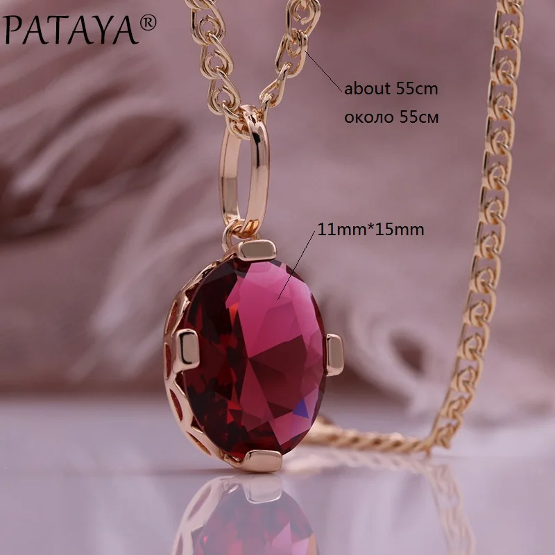 PATAYA New Red Round Drop Natural Zircon Women Sets 585 Rose Gold Color Dangle Earrings Wedding Party Fine Fashion Jewelry Set