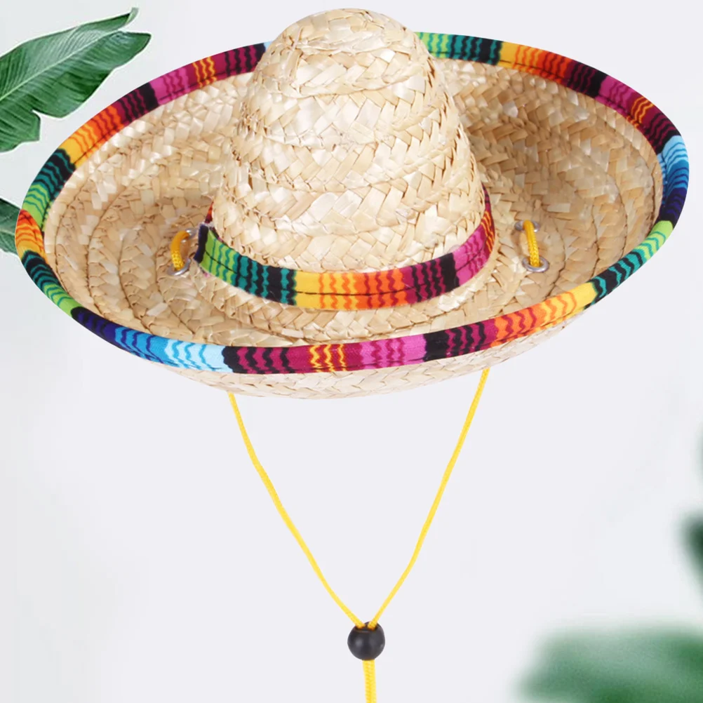 1 قطعة جديلة القش تنفس قبعة الشمس للحيوانات الأليفة قابل للتعديل سلسلة الصيف البيج M حجم حروق الشمس الوقاية هدية قبعة الشمس للحيوانات الأليفة #6