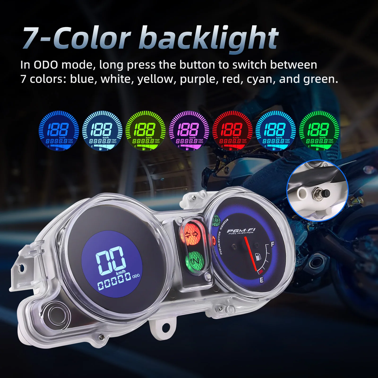 SS 7-Color Backlight LED Digital Motorcycle Speedometer MPH KMH Oil Level Mileage Dashboard Motorcycle Gauge for Brazil TITAN