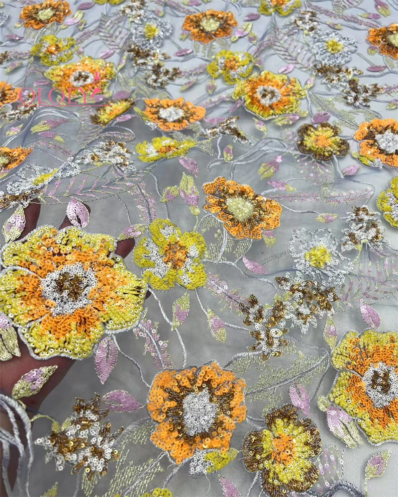 OLOEY Fashion French Embroidery Sequins Lace Fabric High Quality African Nigerian Wedding Dress Material