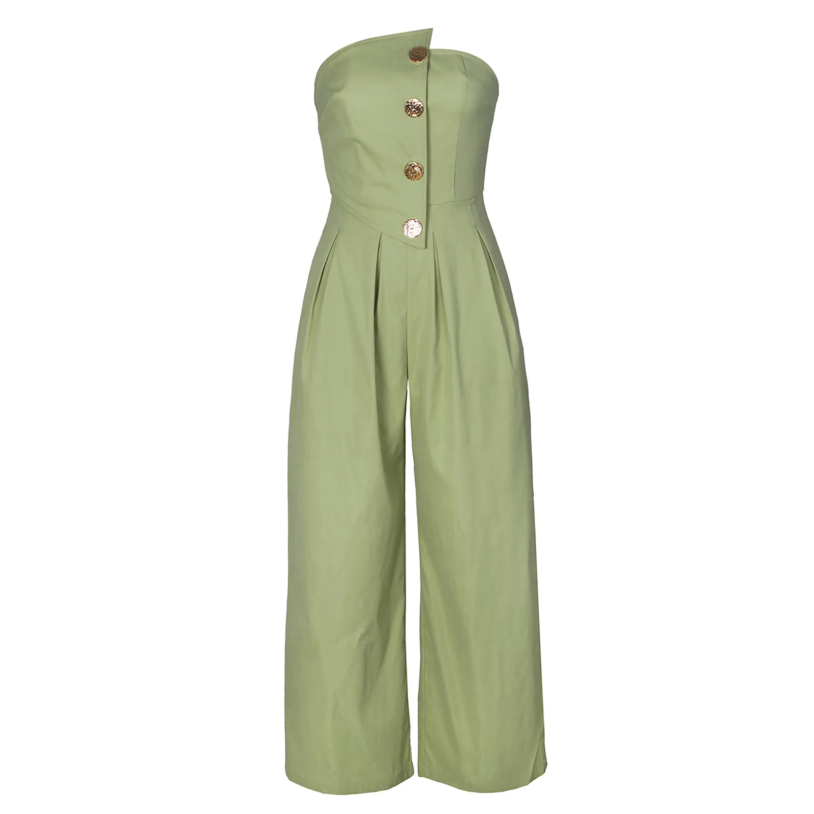 女性ジャンプスーツ無地ストラップレスノースリーブロンパースワイドレッグハイウエストチューブジャンプスーツ夏のパーティー宴会通勤衣装