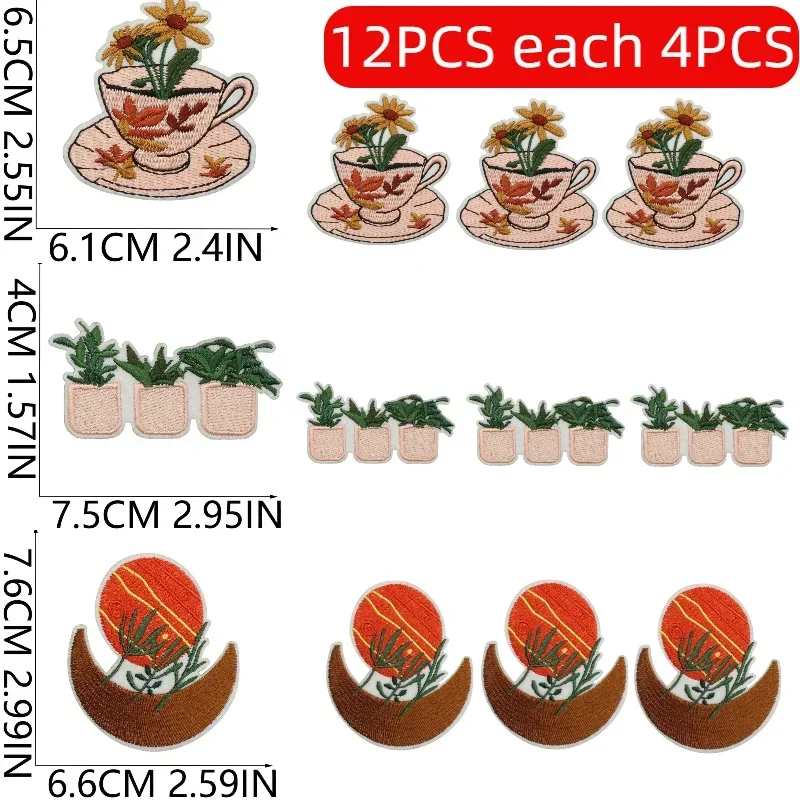 10/12PCS Wholesale Set of Slow Life Bear Sticker Retro Embroidery Cloth Vase Patch Lots of Mushroom Patches Embroidery Ironing