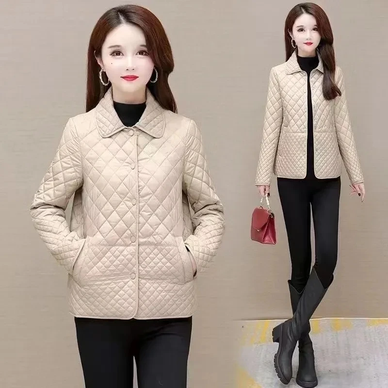 2023 Autumn New Ultra Light Slim Down Coat Women Korean Loose Short Cotton Padded Parkas Middle Aged Mother Quilted Parke Jacket