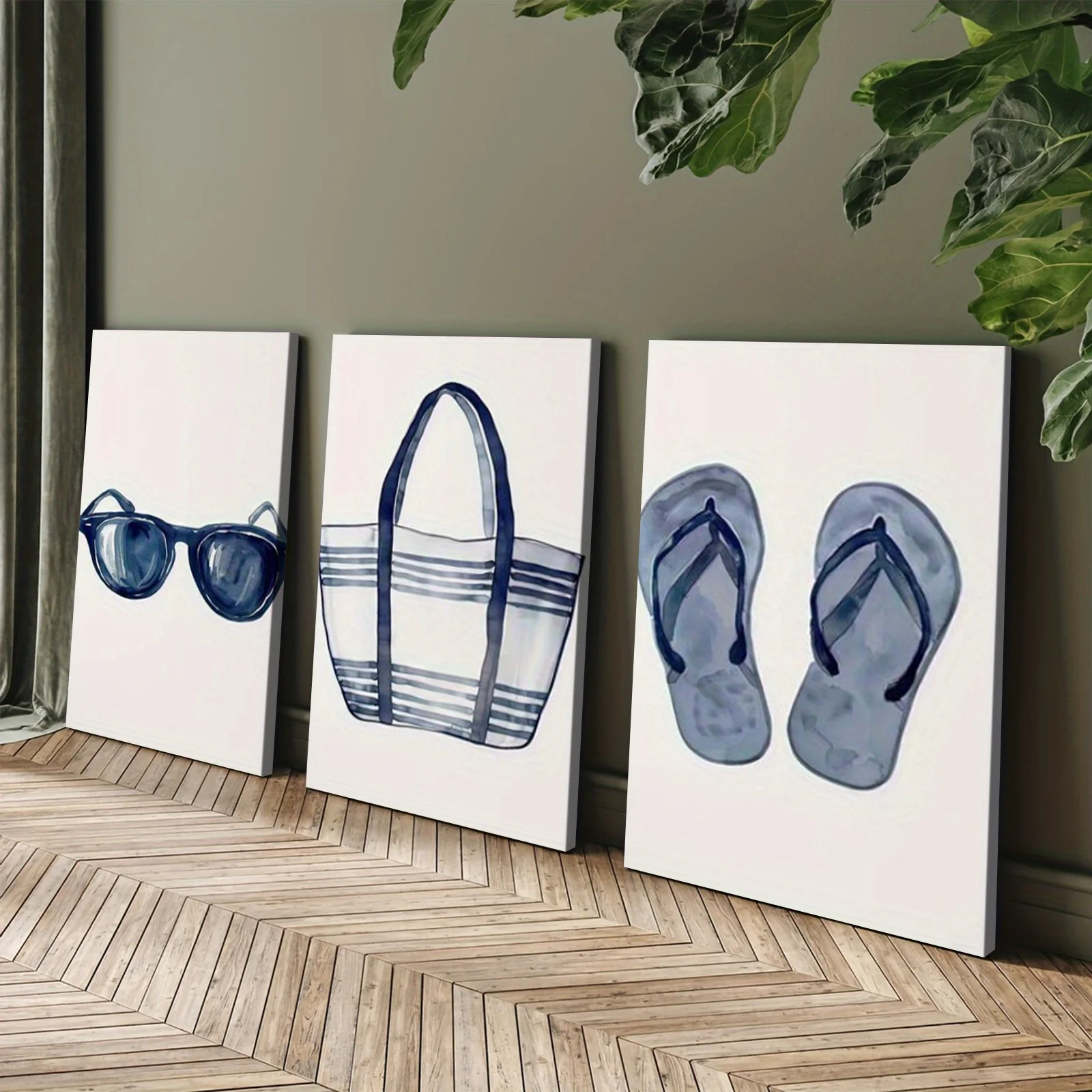 3pcs framed - Vivid navy watercolor themed canvas wall art framed paintings for indoors perfect gift for Valentine's Day, Pre
