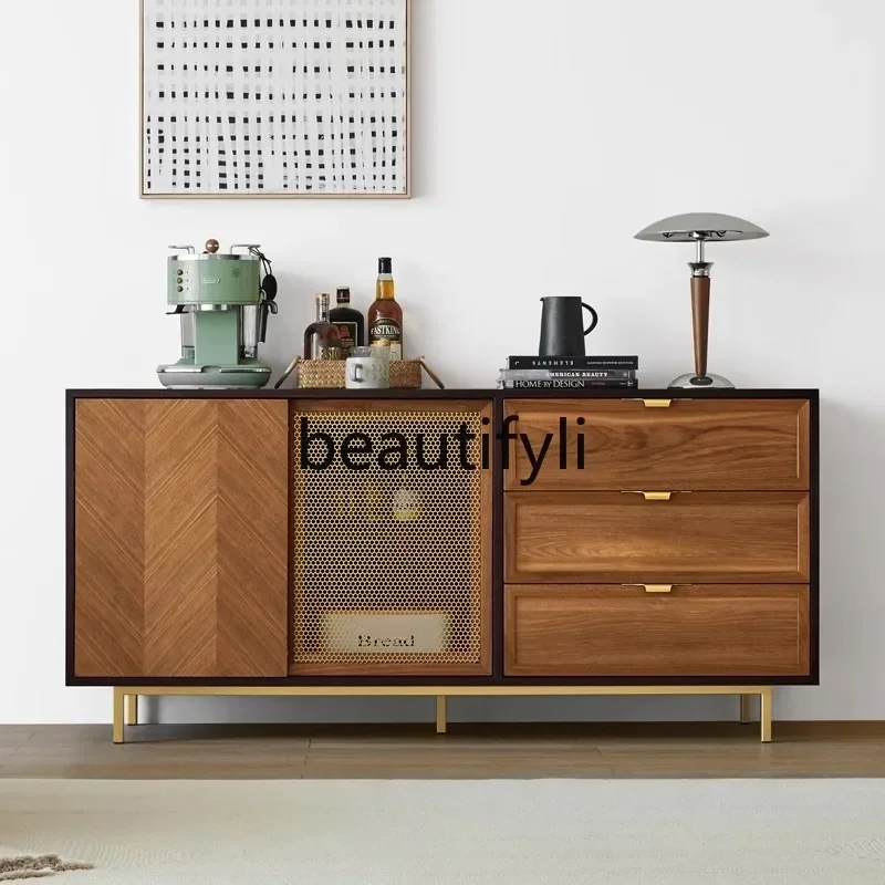 

Asmt14 New Medieval style light luxury dining side cabinet small apartment living room walnut retro log style