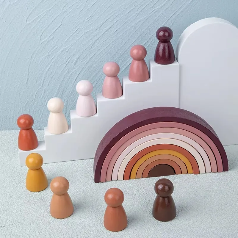 Toddler toys wooden rainbow stacked toys Montessori early childhood education building block toys