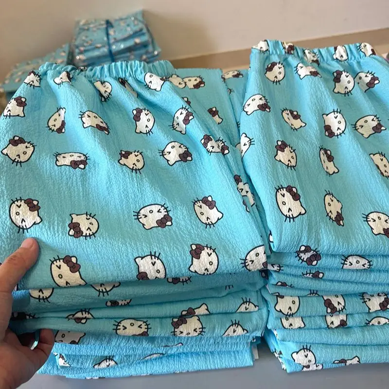 Sanrio Hello Kitty женские пижамные штаны Kawaii мультфильм летние спальные штаны тонкий стиль повседневная одежда для сна брюки домашняя одежда новинка