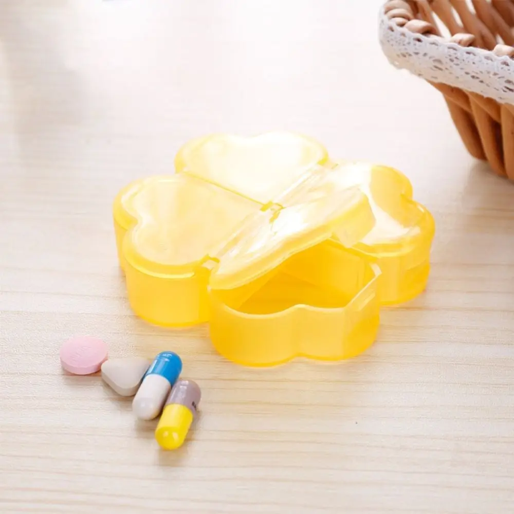 Portable Plastic Pill Storage Box Drug Separation 4 Grids Daily Pill Organizer Four-leaf Clover Drug Contain