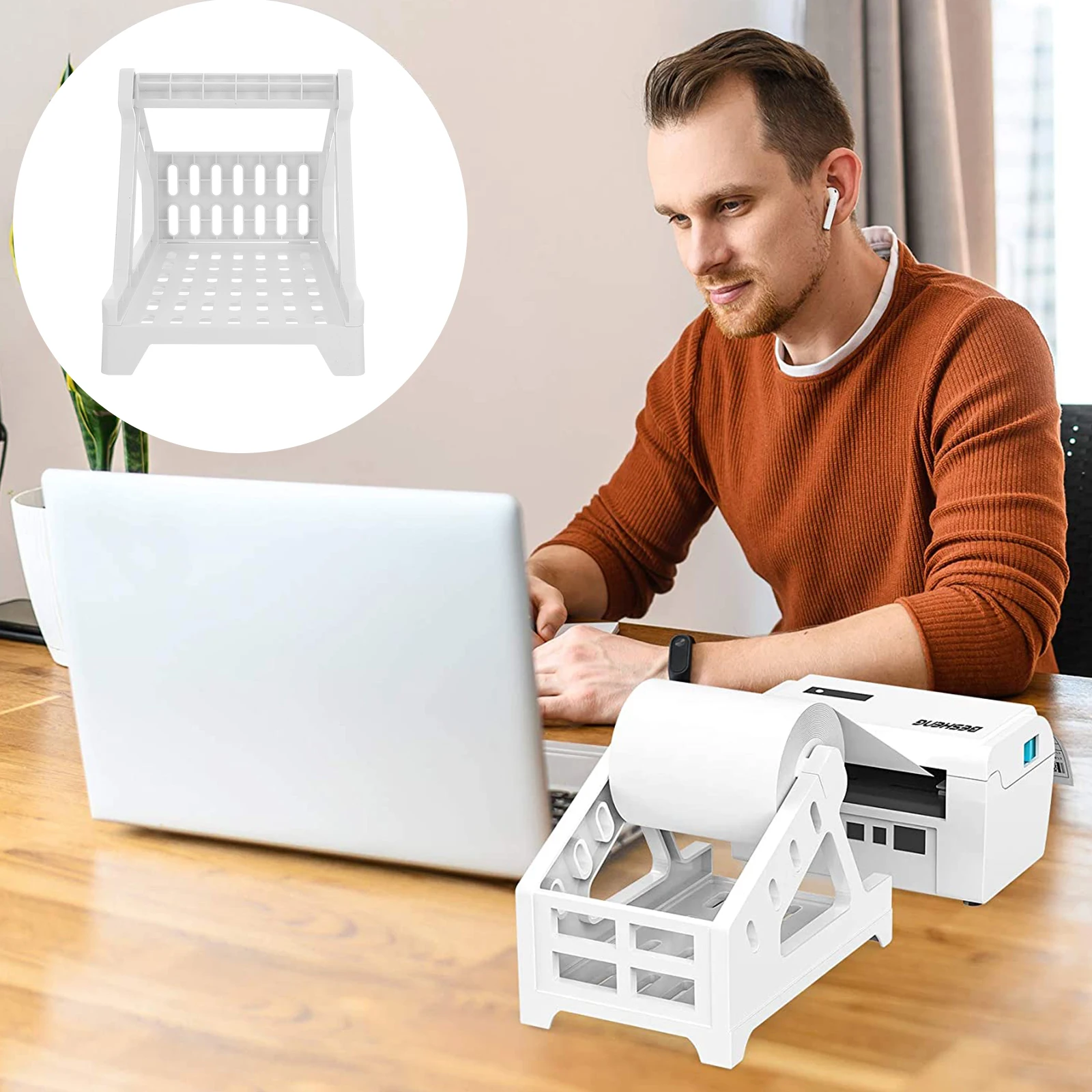 

Multi function Label Holder Fan fold Dual Use Bracket Desktop Printer St Size Easy Assembly Plastic Label Rack Box Paper