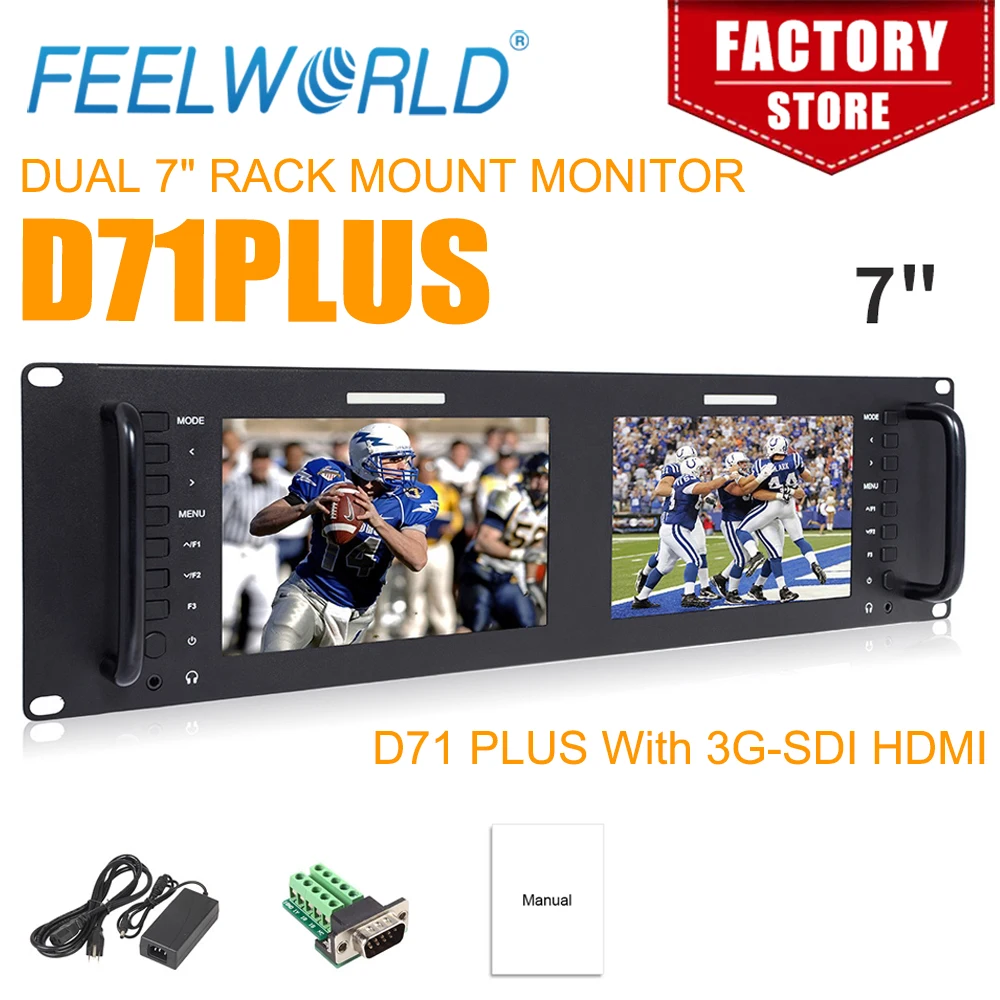 FEELWORLD D71 PLUS Dual 7 Inch 3RU SDI HDMI Rack Mount Monitor IPS Full HD 1920x1200 with Waveform LUT