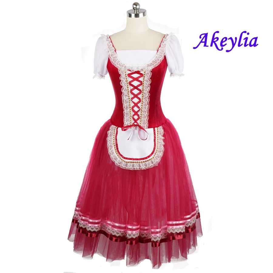 

Red Giselle Dress for girl Romantic Ballet Tutu Maid Dark pink long Professional ballet stage costume Velvet Women Child JNBL68