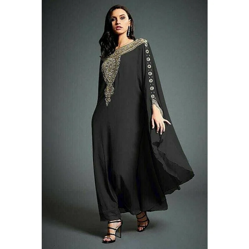 Black Moroccan Dubai Kaftane Farasha Abaya Dress Very Fashionable Long European and American Fashion Trends