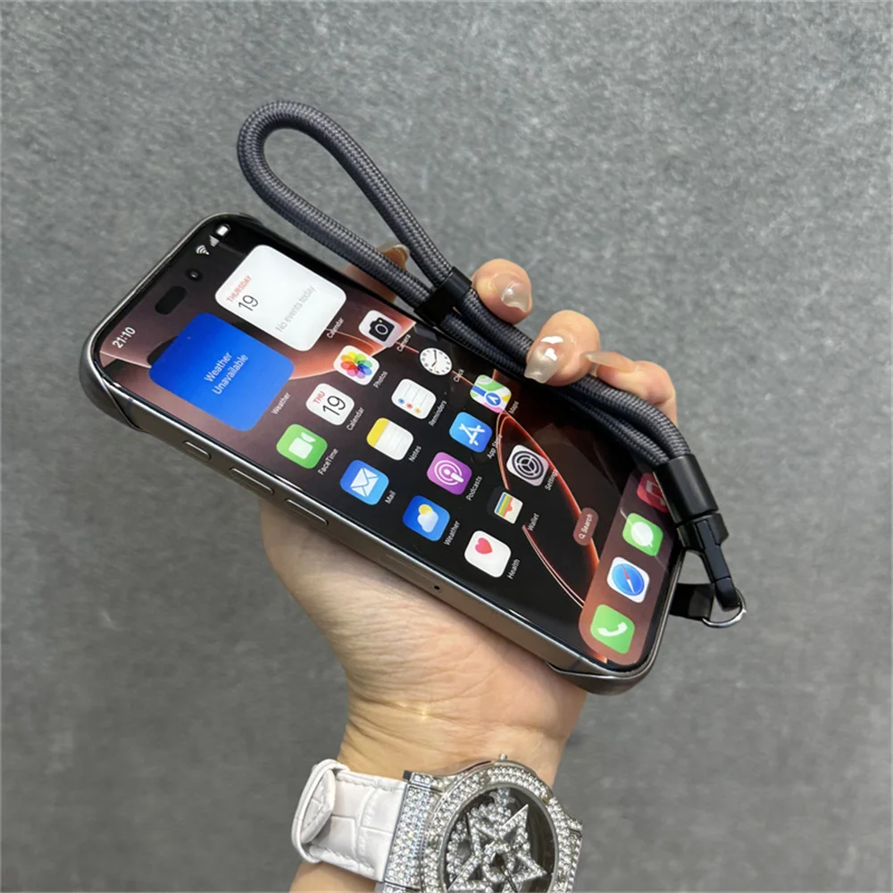 بريق ل Magsafe مع الحبل فرملس جراب هاتف آيفون 15 16 برو 14 13 12 11 X XR XS ماكس معدن اللون رقيقة درع غطاء