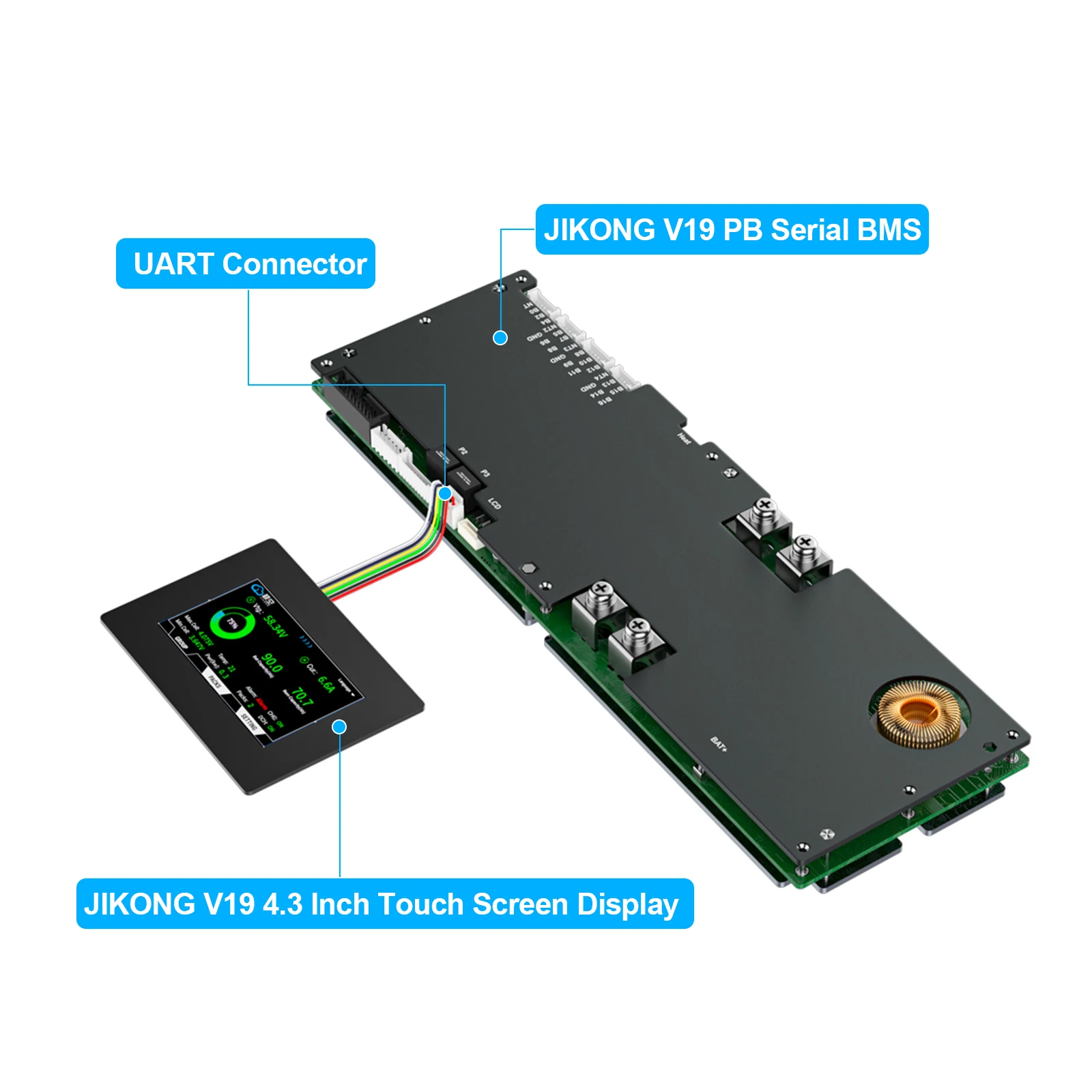 JKBMS JIKONG V19 Heimenergie-Wechselrichter BMS 8S/24V 16S/48V Li-Ion/LiFePO4/LTO Batterie-BMS JK-PB2A16S20P