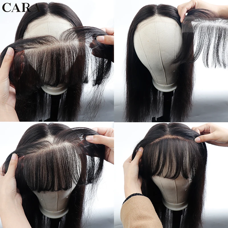 HD Lace Human Hair Bangs Blunt Cut Hair Fringe Bang 6x1inch No Clips invisible Natural Hairline With Baby Hair For Women Black