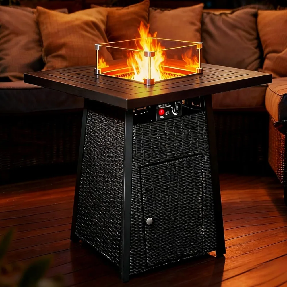 

38-Inch High Propane Gas Fire Pit Table with 50,000 BTU, Removable Lid, Rain Cover, and Glass Wind Guard for Outdoor Backyard an