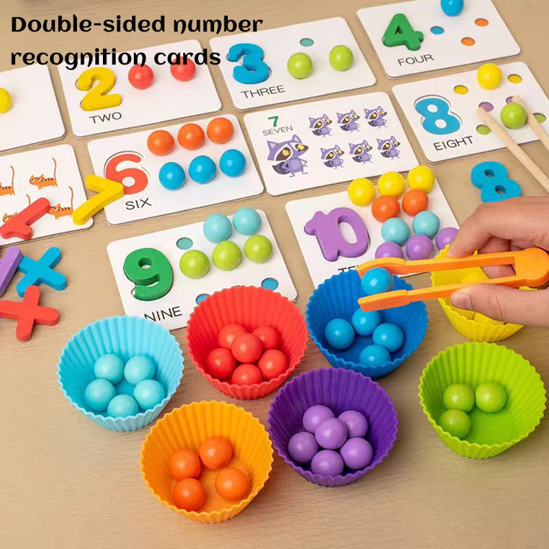 Montessori-Madeira Clip Beads Brinquedo para Crianças, Contagem Matemática, Treinamento Motor Fino, Classificação de Cores, Sensorial Presentes Educativos