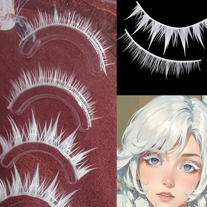 Pestañas postizas de Cosplay de Anime para hombres y mujeres, pestañas blancas de imitación, maquillaje de escenario para adultos, accesorios de bricolaje para Halloween, 1 par