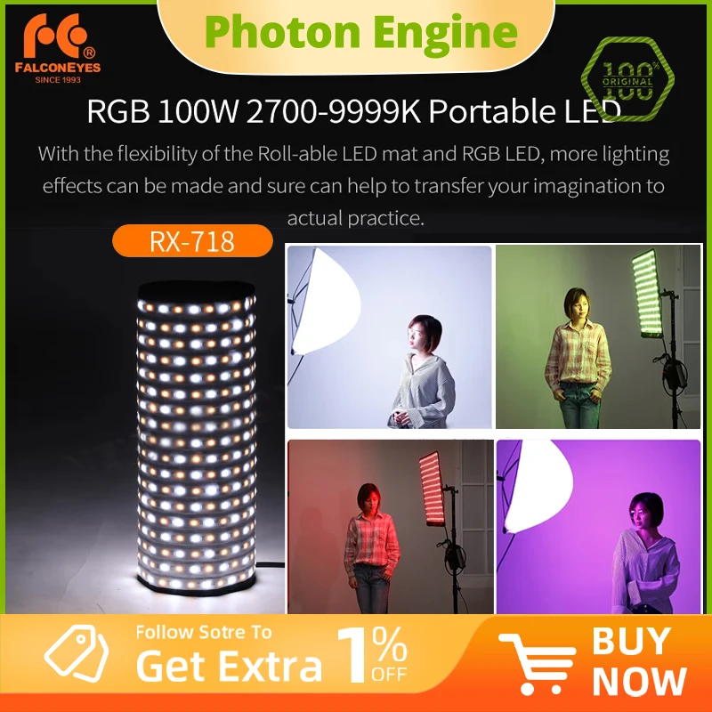 Falcon Eyes Roll-Flex 2PCS RX-718 100W RGB 2700-9999K Portable LED Photo Light with DMX 648pcs Flexible Photography Safety Box