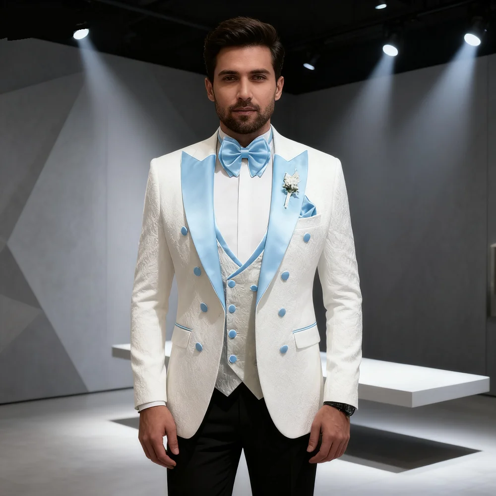 

Мужской свадебный смокинг с цветочным принтом, комплект из 3 предметов, двубортный пиджак с жилетом, модный костюм жениха с лацканами, мужской свадебный наряд